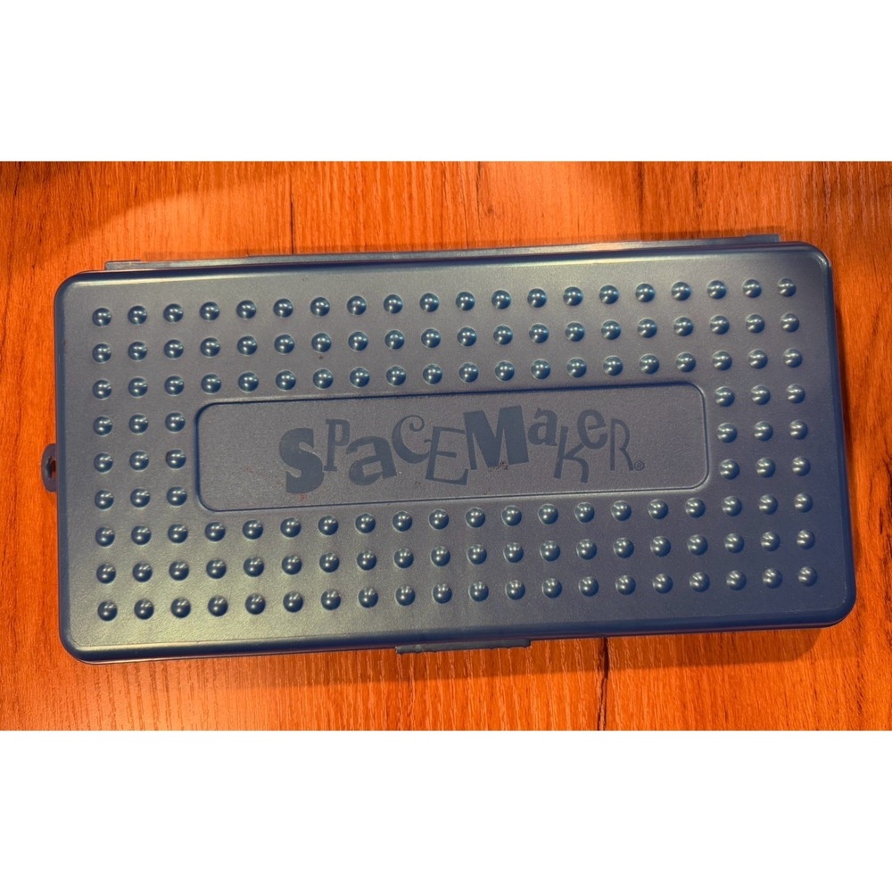 Spacemaker THIN 90s Pencil Box Case Flat Pen Storage Blue Plastic Vintage School